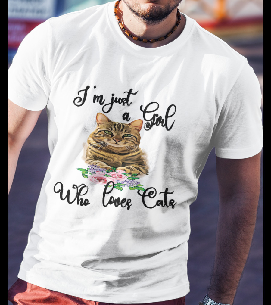 I'm Just A Girl Who Loves Cats With Floral Cat T-Shirt