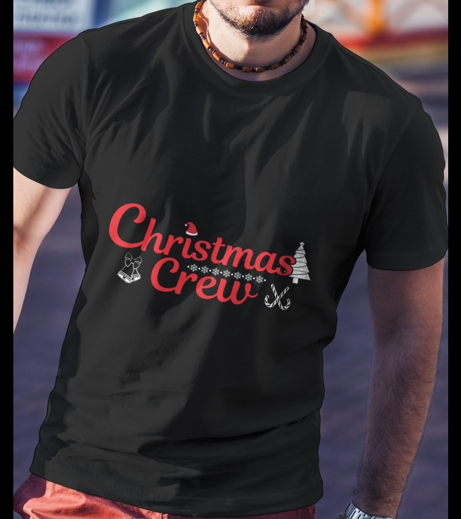 Christmas Crew Santa Hat Snowflakes Bow Candy Canes Tree T-Shirt
