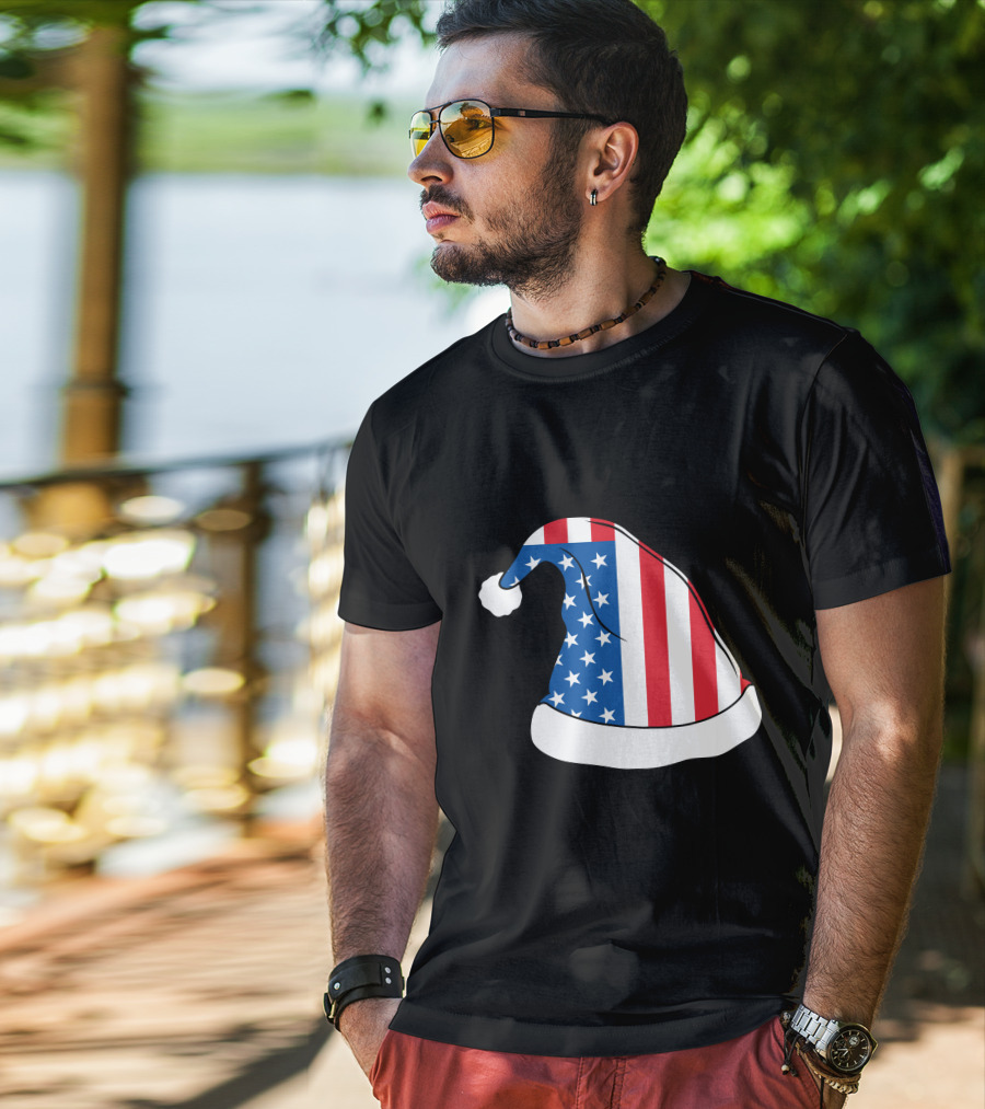 USA Flag Santa Hat Christmas Hat T-Shirt