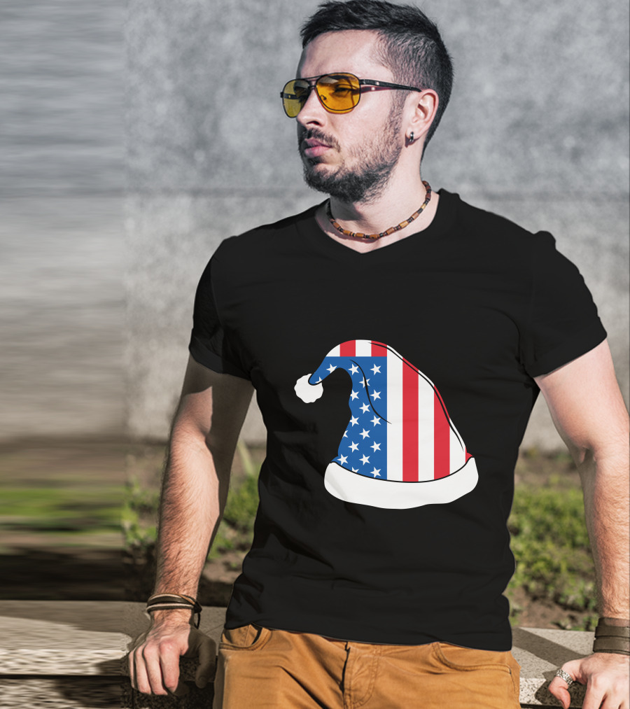 USA Flag Santa Hat Christmas Hat T-Shirt