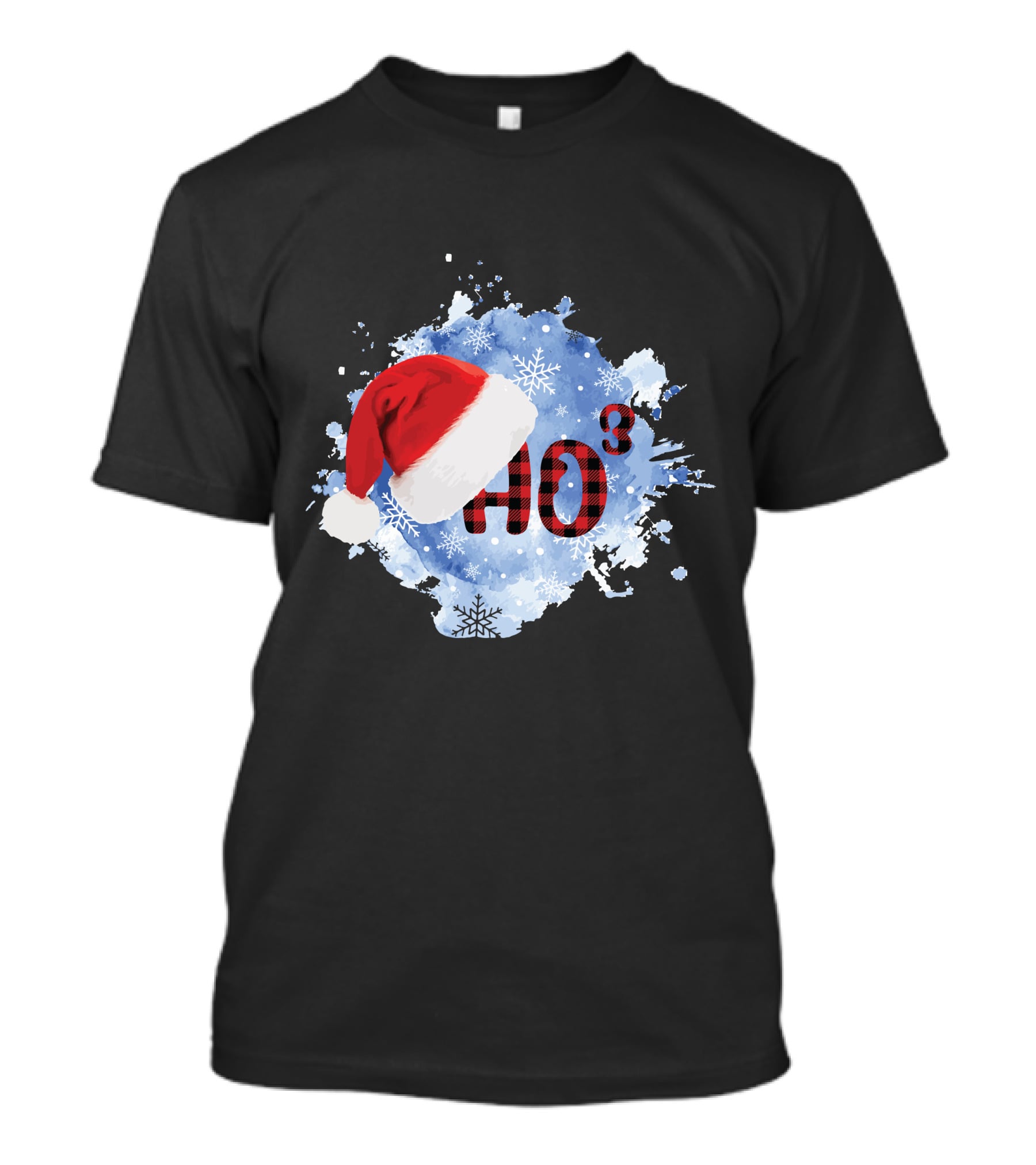 HO HO HO Santa Hat Buffalo Plaid With Snowflakes Christmas T-Shirt