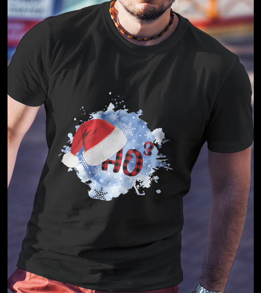 HO HO HO Santa Hat Buffalo Plaid With Snowflakes Christmas T-Shirt