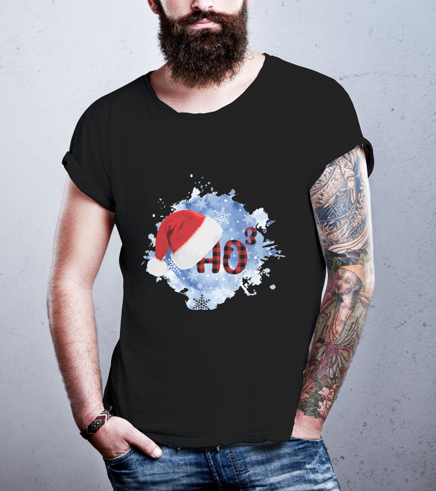 HO HO HO Santa Hat Buffalo Plaid With Snowflakes Christmas T-Shirt
