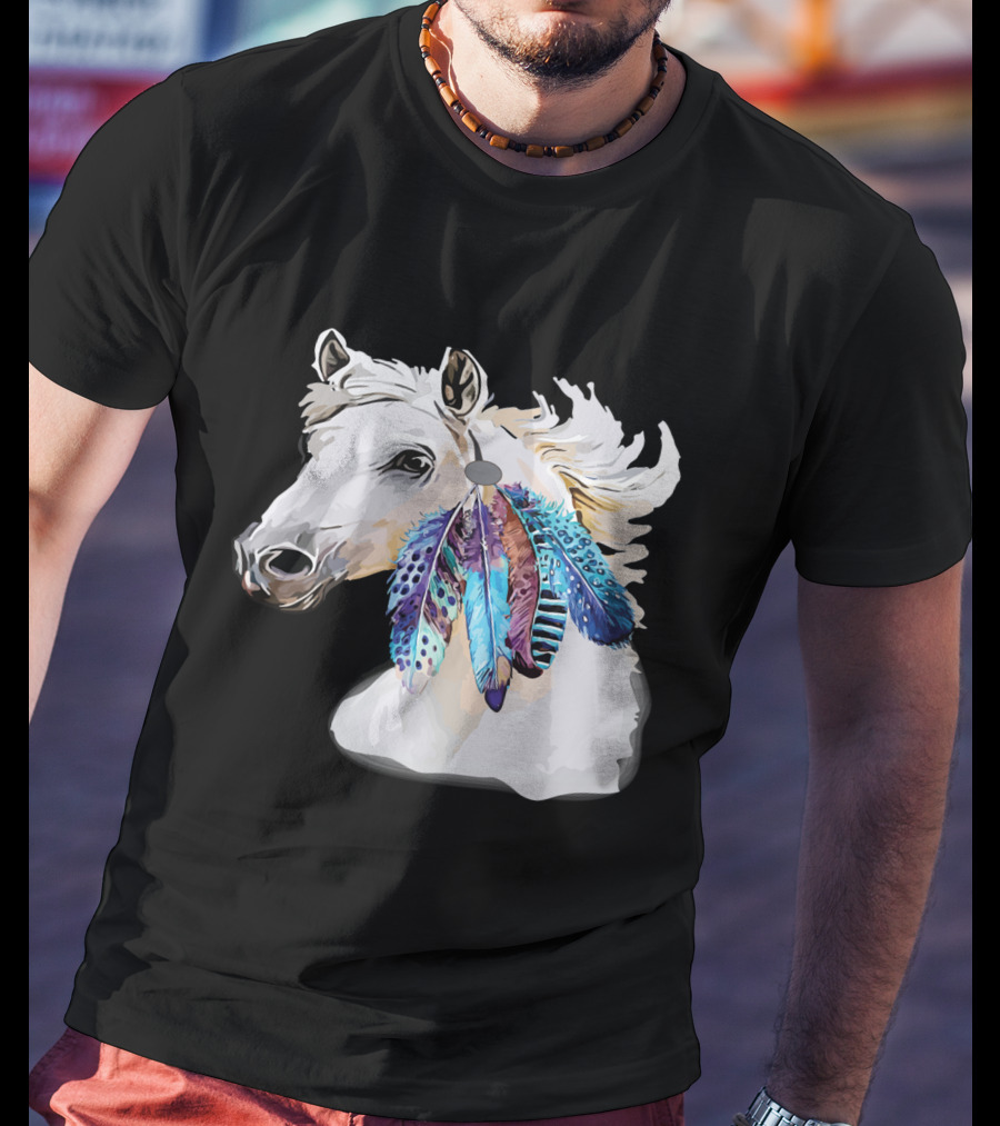 Horse Boho Feathers Vibrant Mane T-Shirt