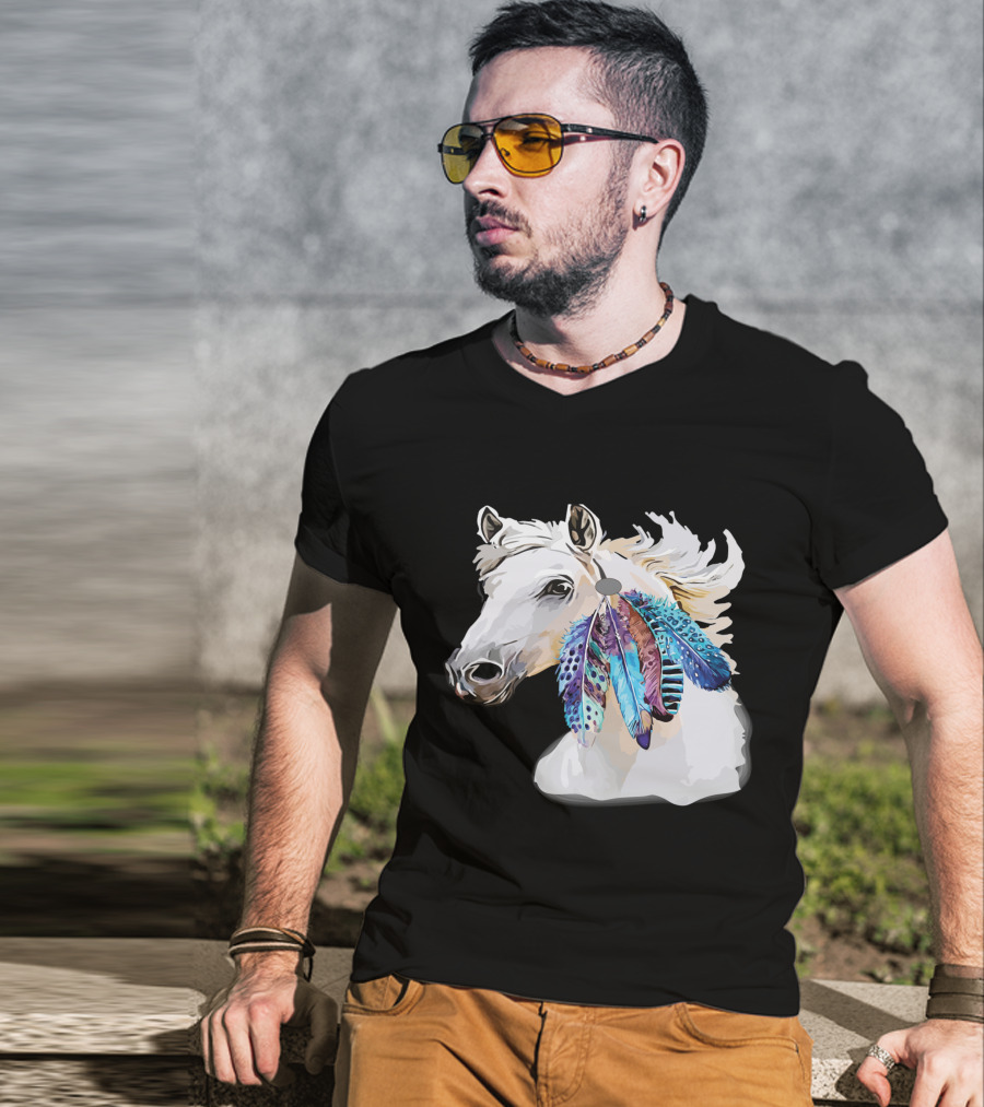 Horse Boho Feathers Vibrant Mane T-Shirt