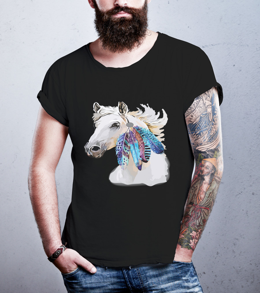Horse Boho Feathers Vibrant Mane T-Shirt