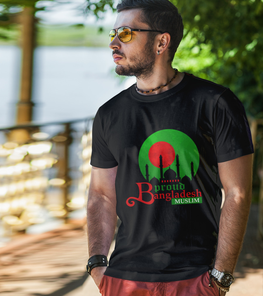 Proud Bangladesh Muslim Mosque Silhouette Flag T-Shirt