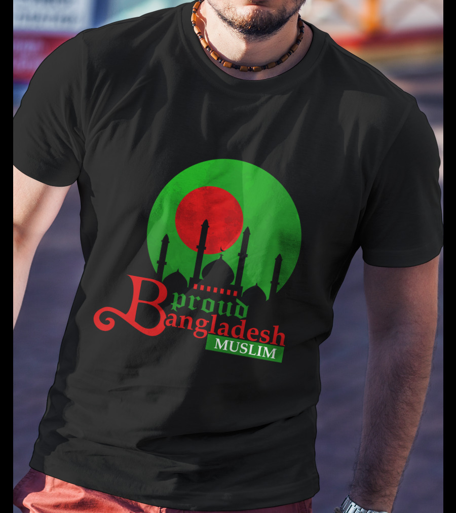 Proud Bangladesh Muslim Mosque Silhouette Flag T-Shirt