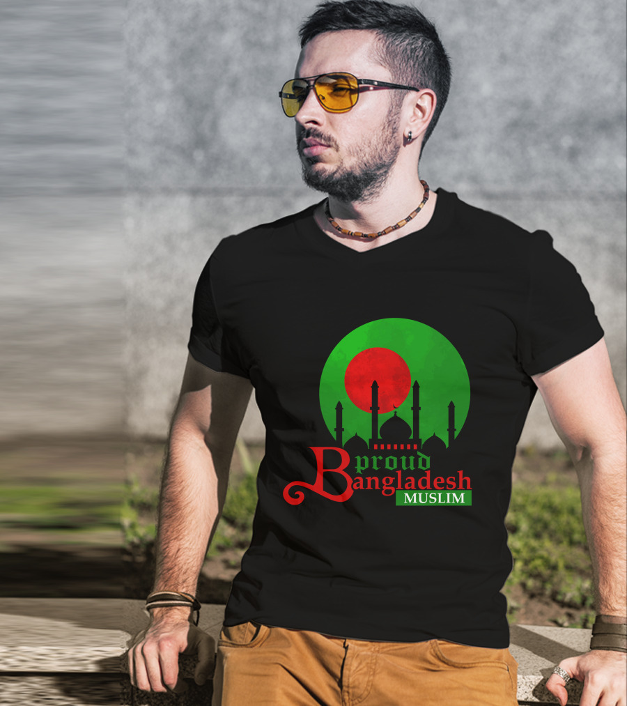 Proud Bangladesh Muslim Mosque Silhouette Flag T-Shirt