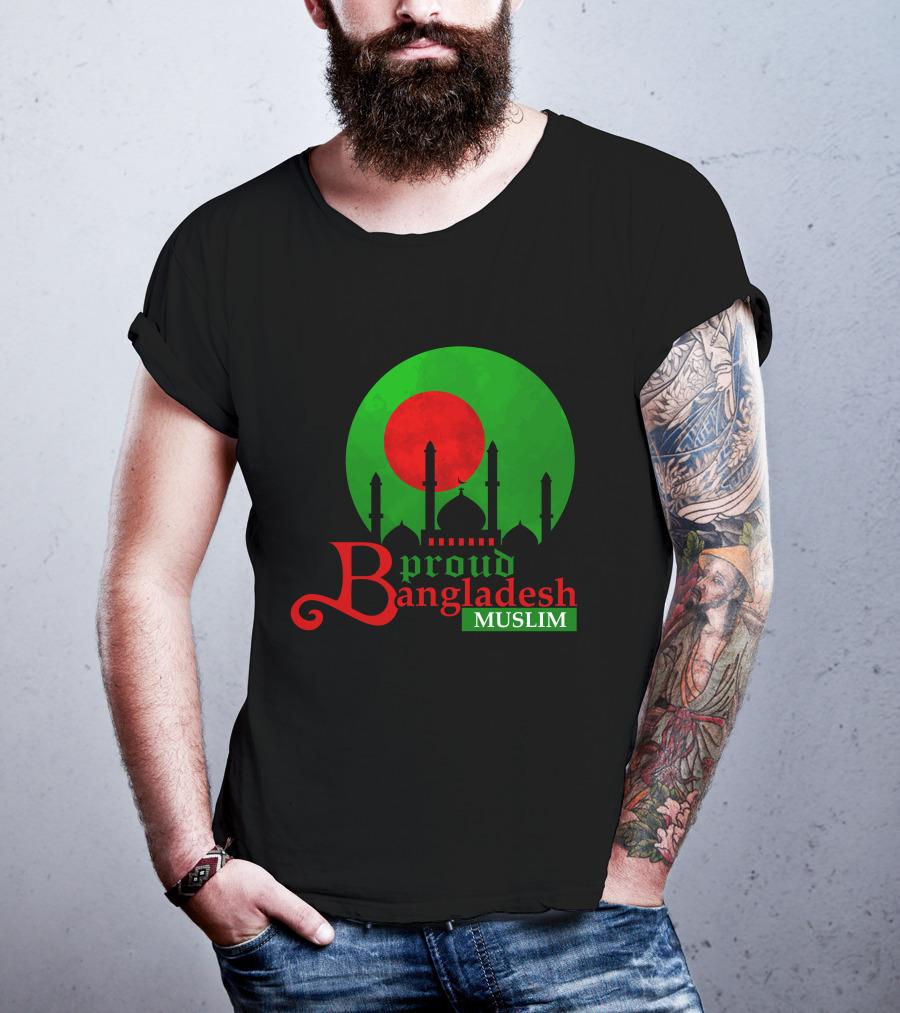 Proud Bangladesh Muslim Mosque Silhouette Flag T-Shirt