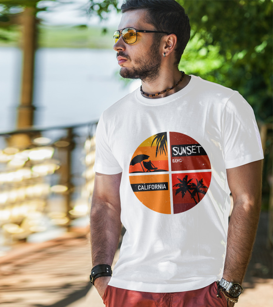 Sunset BLVD California Palm Trees And Beach Chair T-Shirt
