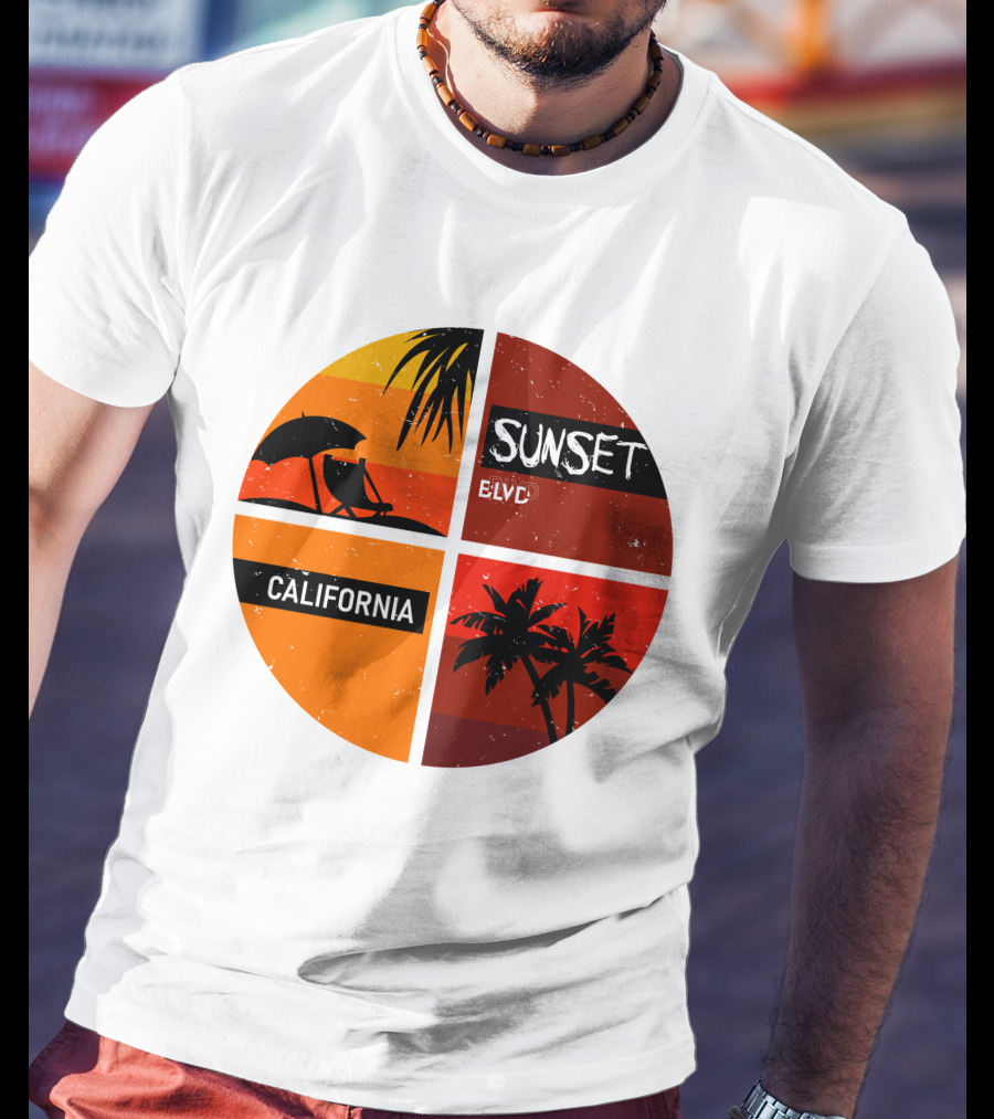 Sunset BLVD California Palm Trees And Beach Chair T-Shirt