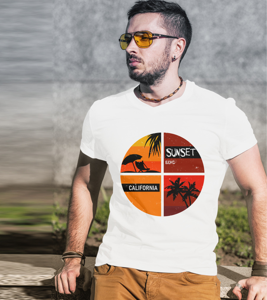 Sunset BLVD California Palm Trees And Beach Chair T-Shirt