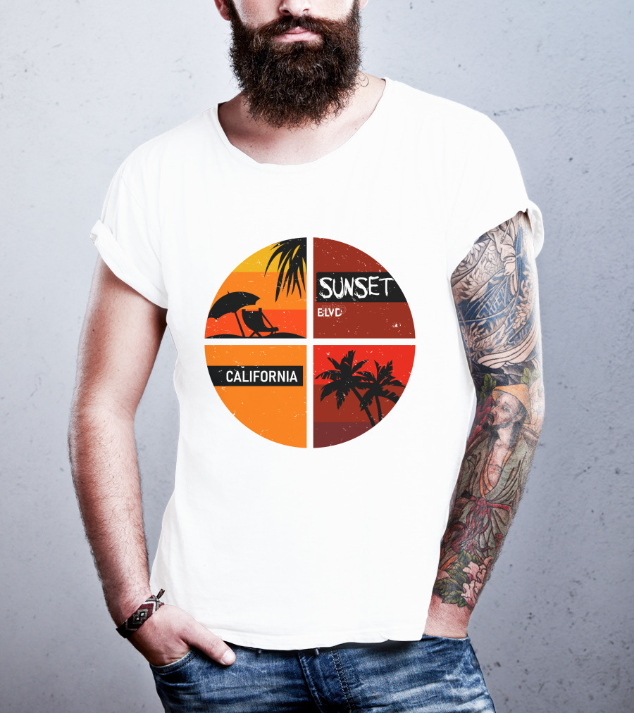 Sunset BLVD California Palm Trees And Beach Chair T-Shirt
