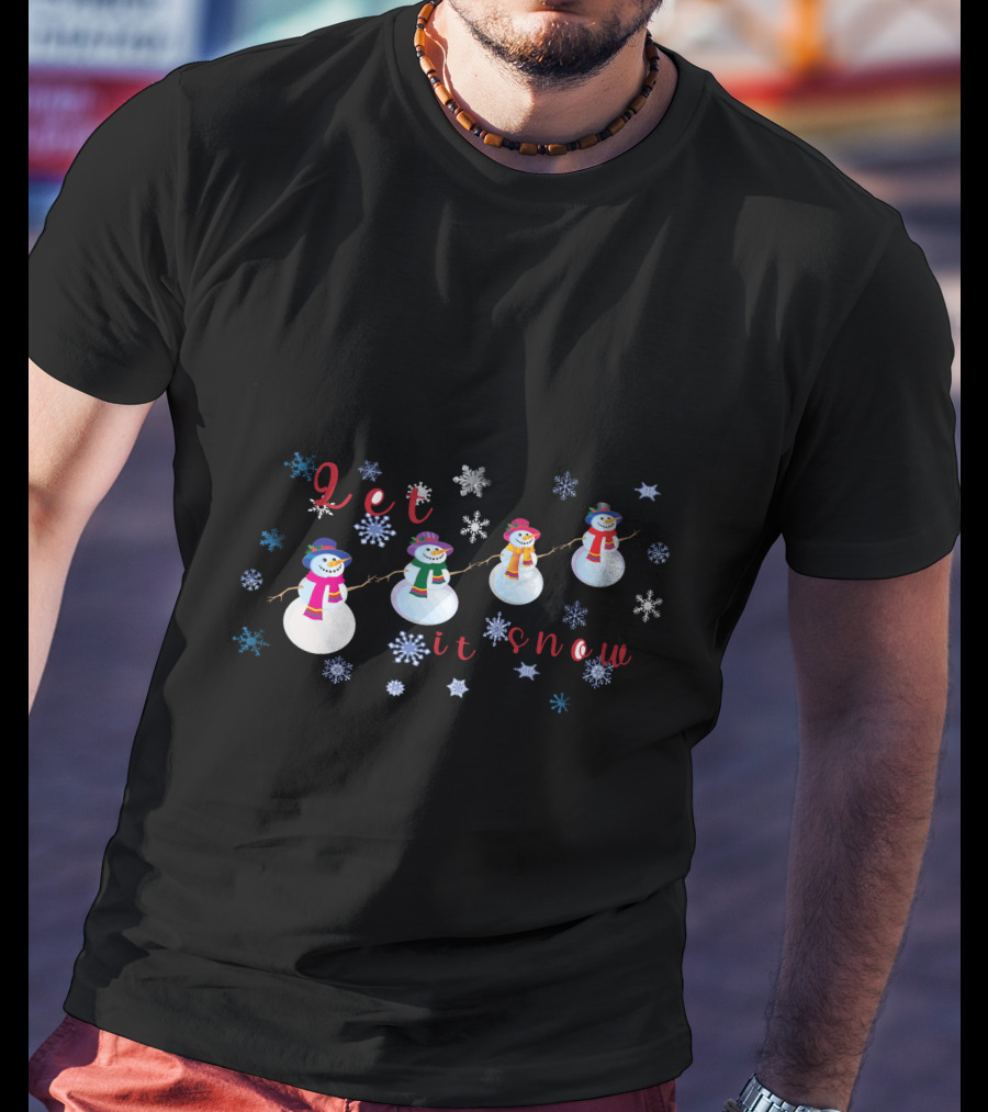 Let It Snow Christmas Snowmen And Snowflakes T-Shirt