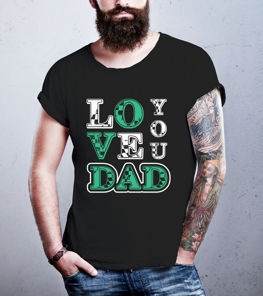 LOVE YOU DAD Fathers Day Plaid Text T-Shirt