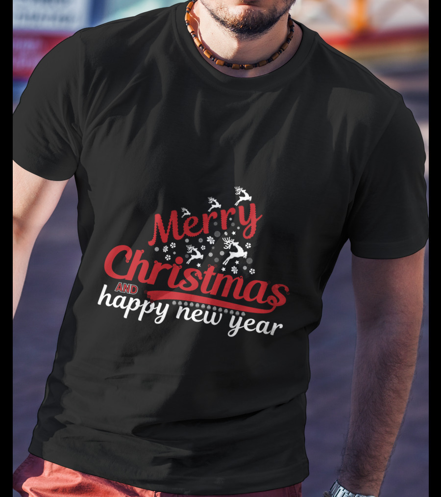 Merry Christmas And Happy New Year Reindeer Snowflakes T-Shirt