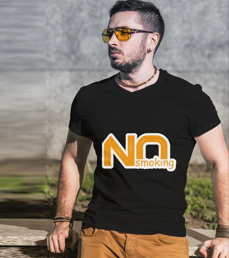 NO Smoking Style Bold Orange Text T-Shirt