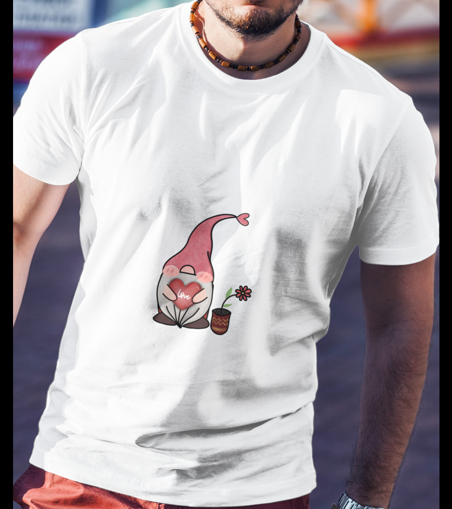 Love Heart Gnome With Flower Pot T-Shirt