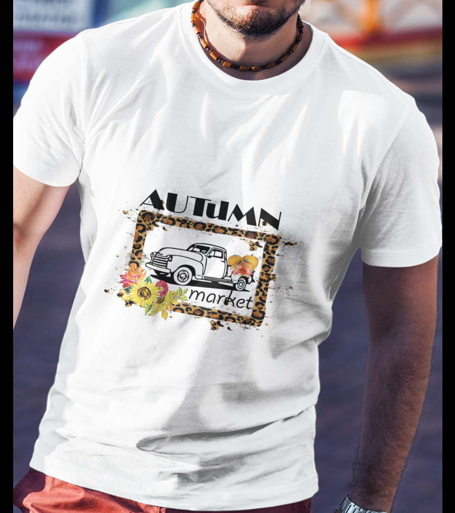 Autumn Market Vintage Truck With Pumpkins And Flowers T-Shirt
