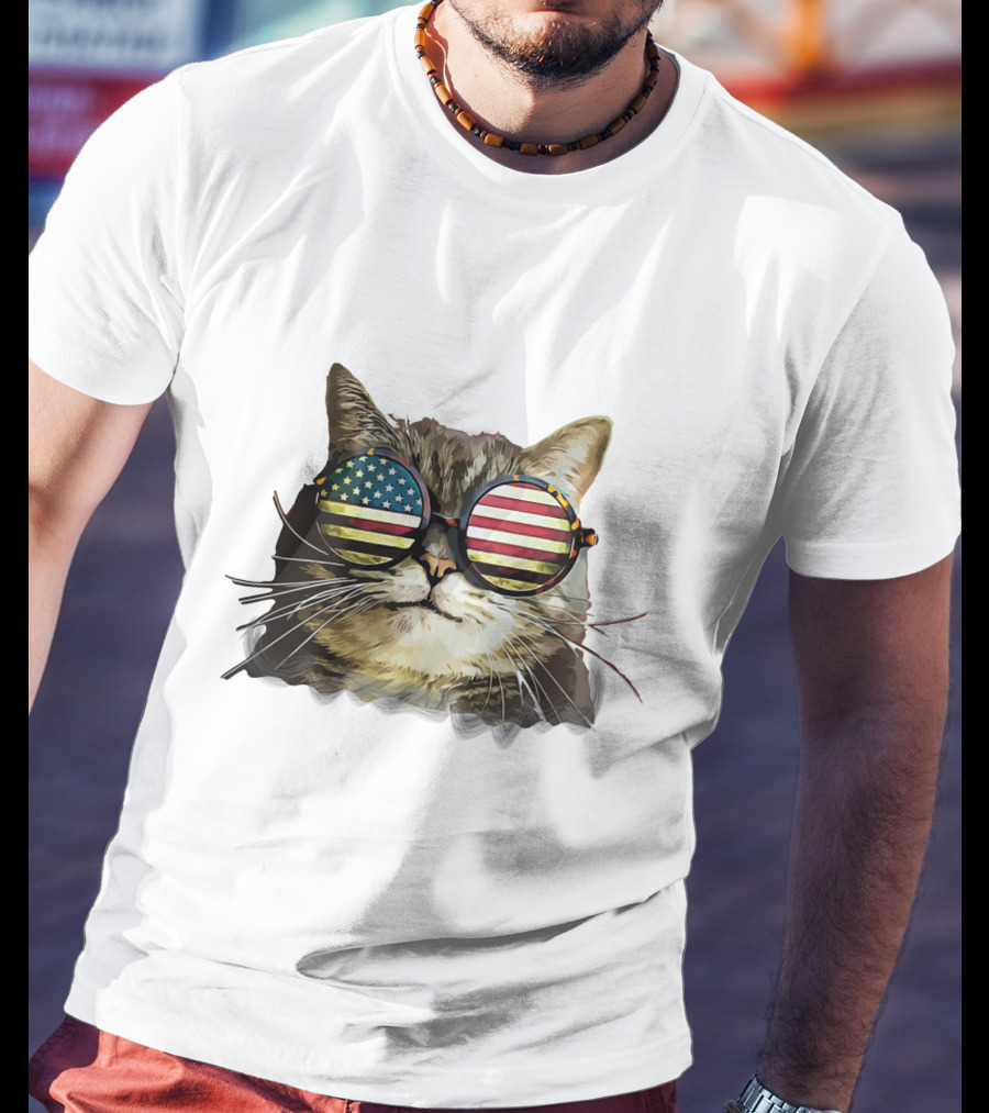 USA Flag Sunglasses Cat T-Shirt