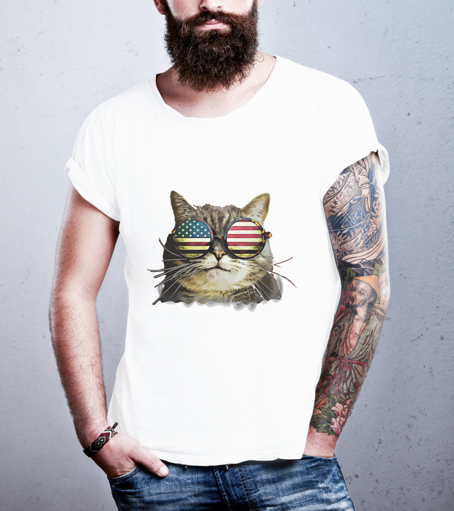 USA Flag Sunglasses Cat T-Shirt