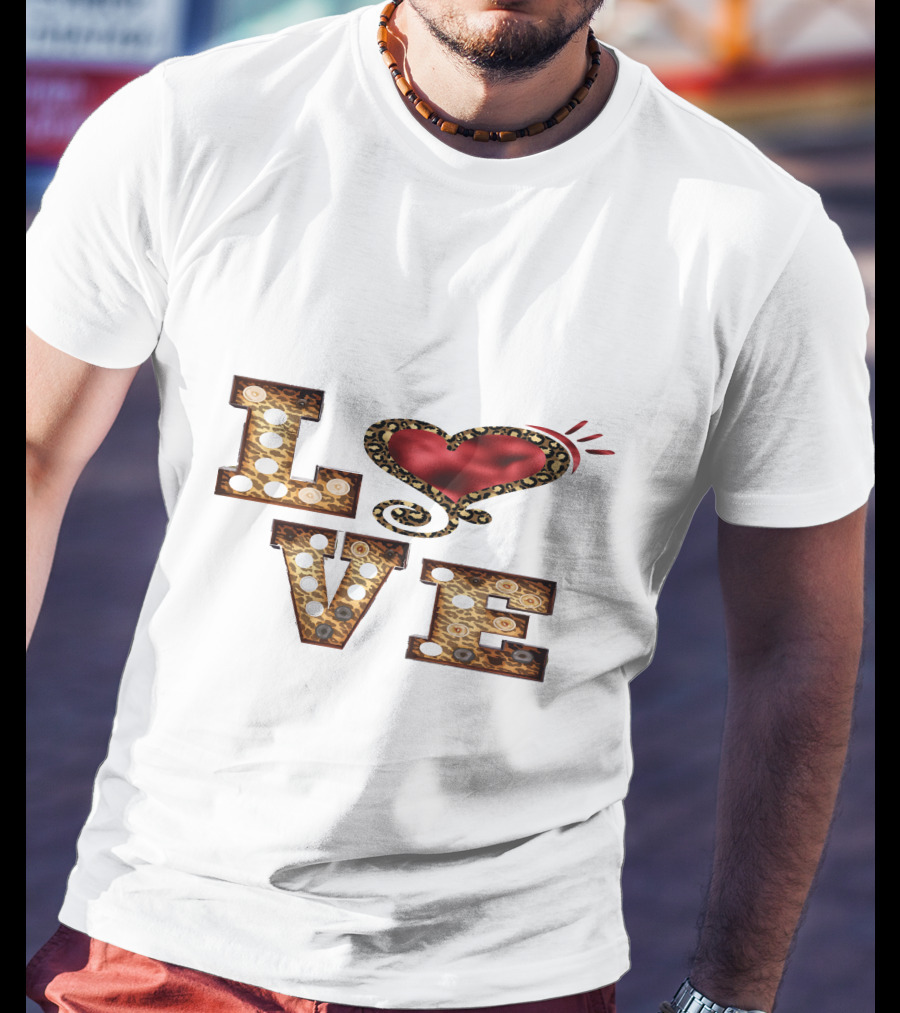 Valentines Day Leopard Heart Love T-Shirt