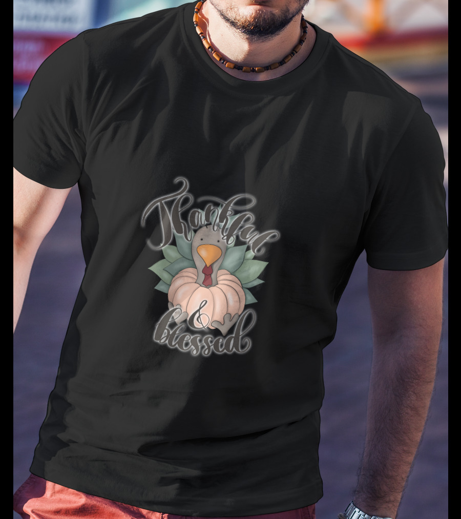 Thankful And Blessed Fall Sublimation Thanksgiving Turkey Pumpkin T-Shirt