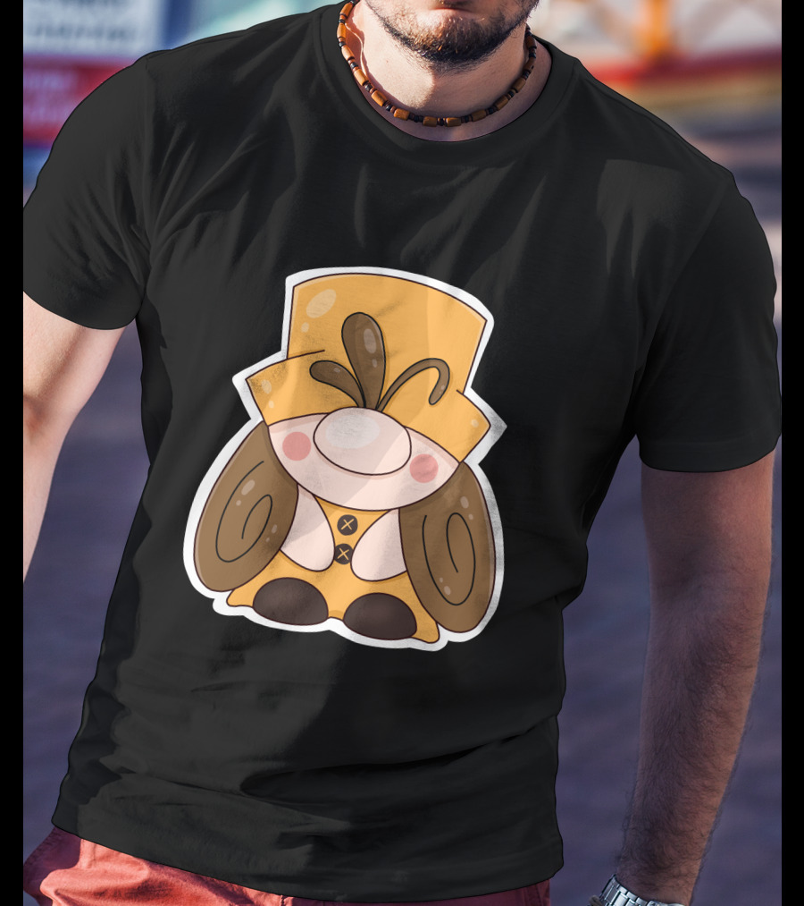 Gnome Vibes Whimsical Yellow Hat Brown Twirls T-Shirt