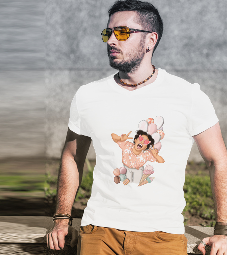 Diy Sublimation Good Mood Ice Cream And Macarons With Heart Sunglasses And Balloons T-Shirt