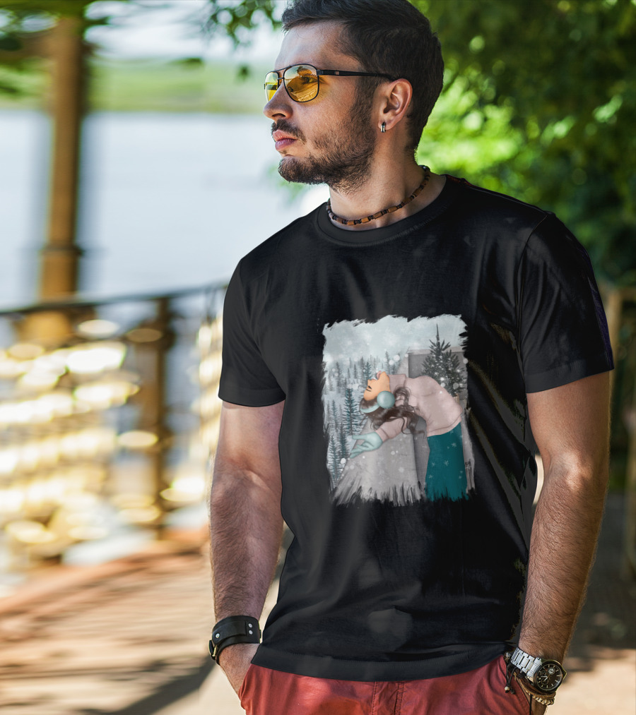 Best Wish In Winter Embracing Snowfall In Forest Scene T-Shirt