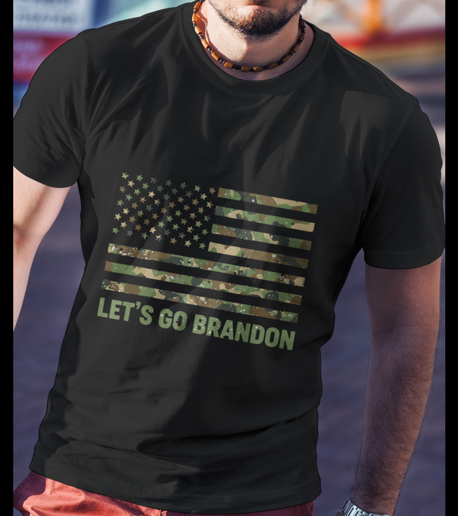 LET'S GO BRANDON Distressed American Flag Camouflage T-Shirt
