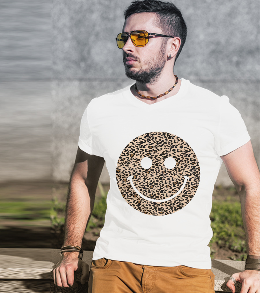 Leopard Print Happy Face T-Shirt
