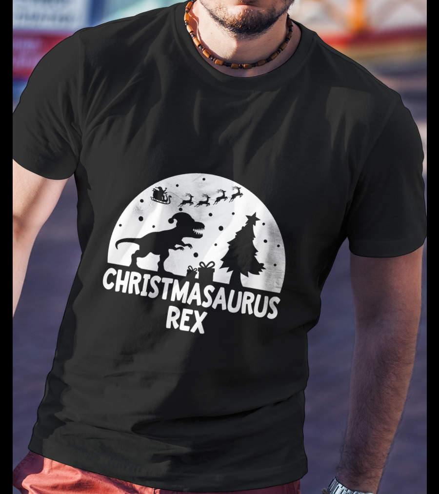 CHRISTMASAURUS REX Dinosaur Santa Sleigh Tree T-Shirt