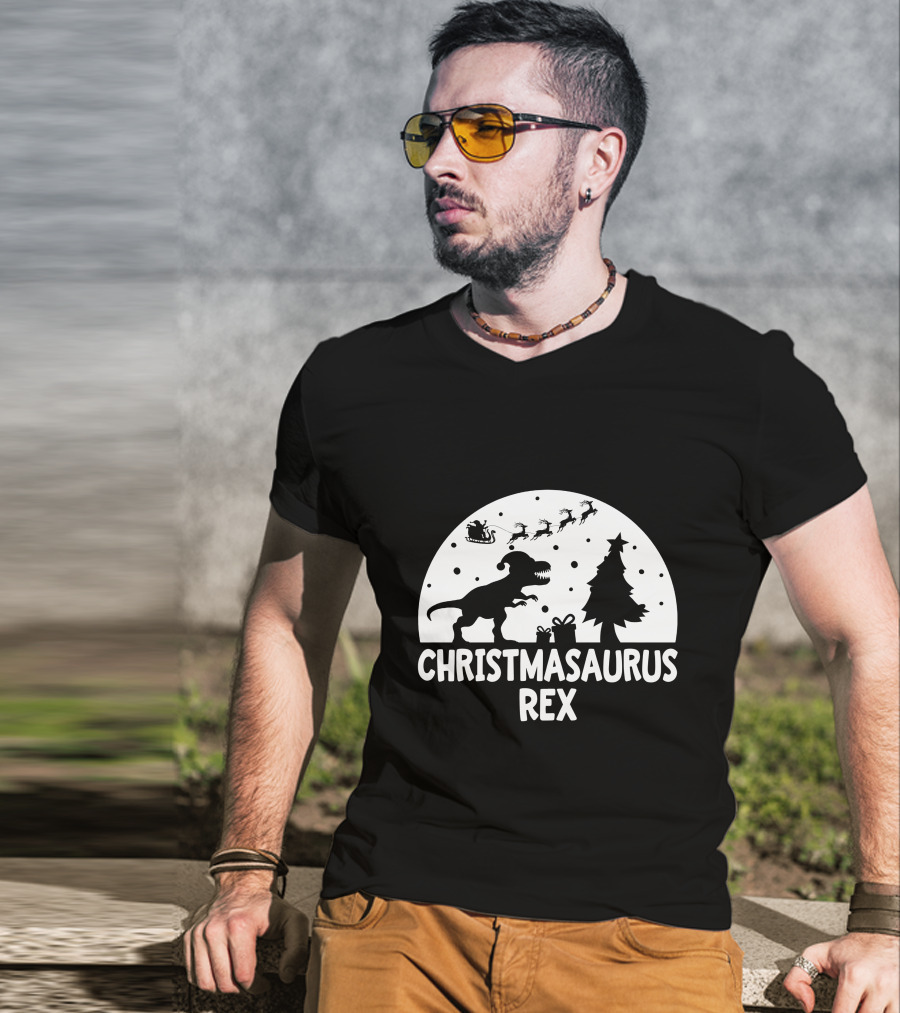 CHRISTMASAURUS REX Dinosaur Santa Sleigh Tree T-Shirt