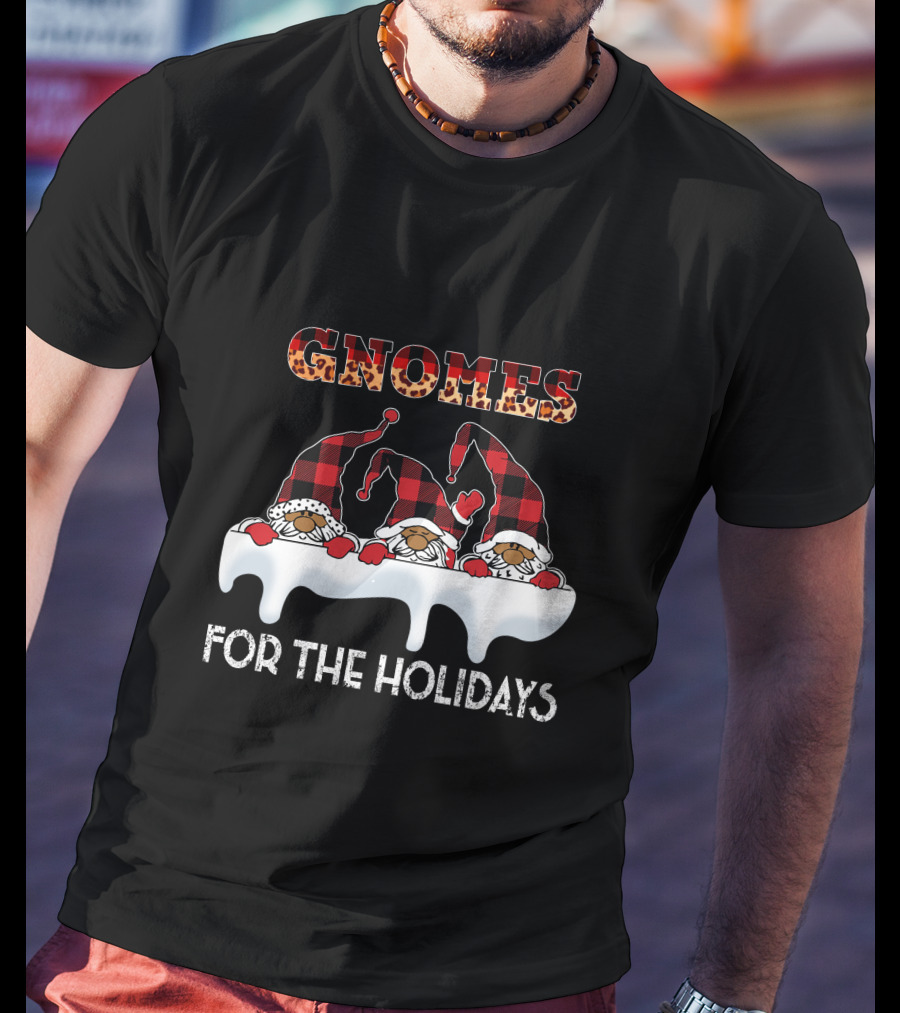 Gnomes For The Holidays Plaid Hat Christmas Cheer T-Shirt