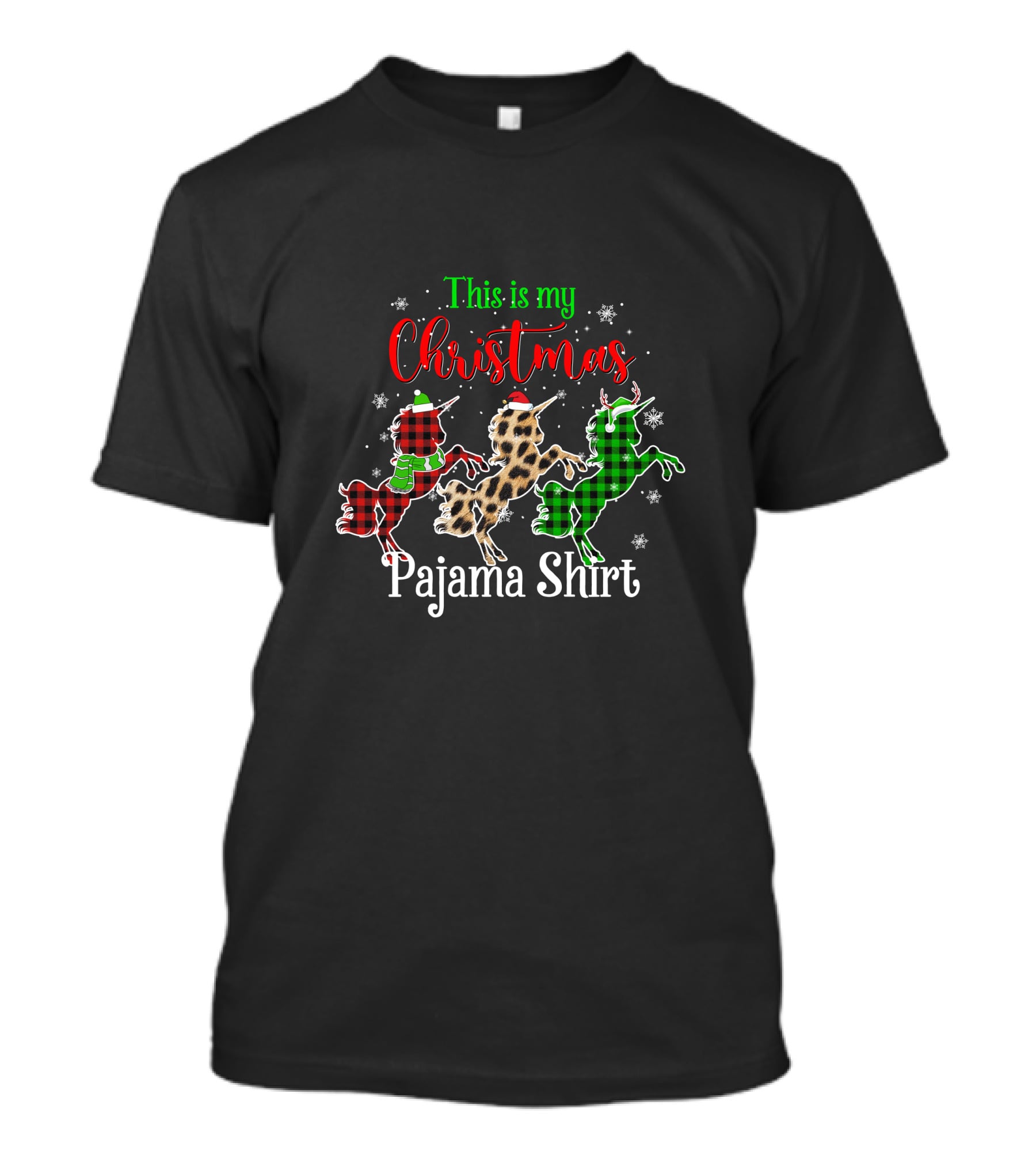 This Is My Christmas Pajama Shirt Unicorn Snowflakes Plaid Leopard T-Shirt