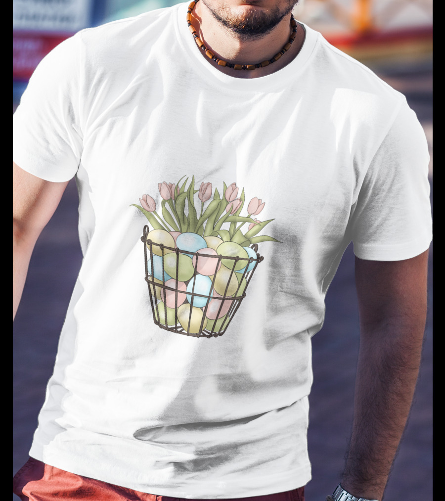 Easter Eggs And Tulips In Basket T-Shirt