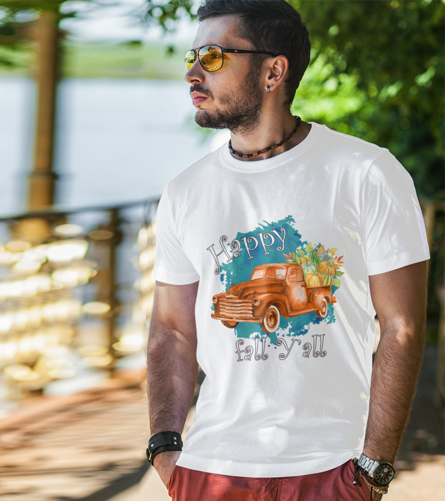 Happy Fall Y'all Rustic Truck With Pumpkins T-Shirt