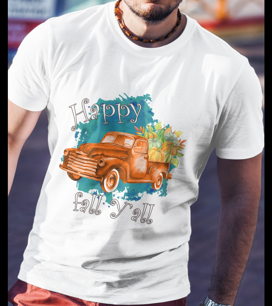Happy Fall Y'all Rustic Truck With Pumpkins T-Shirt