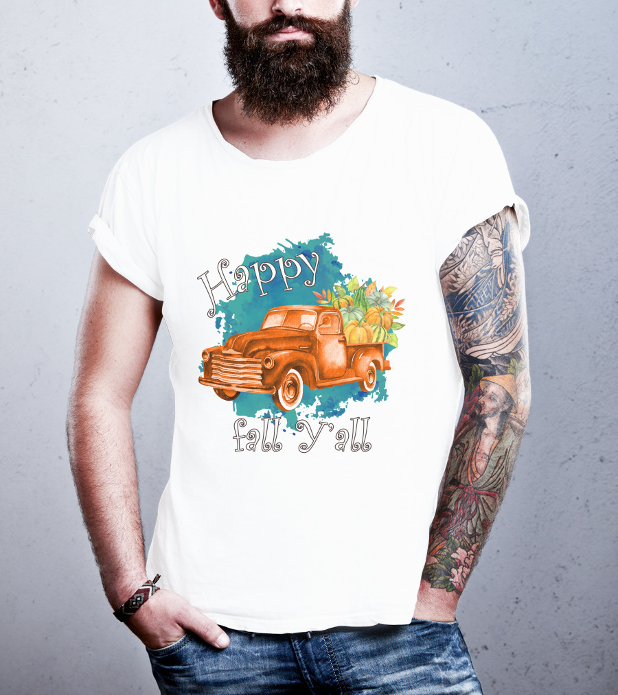 Happy Fall Y'all Rustic Truck With Pumpkins T-Shirt