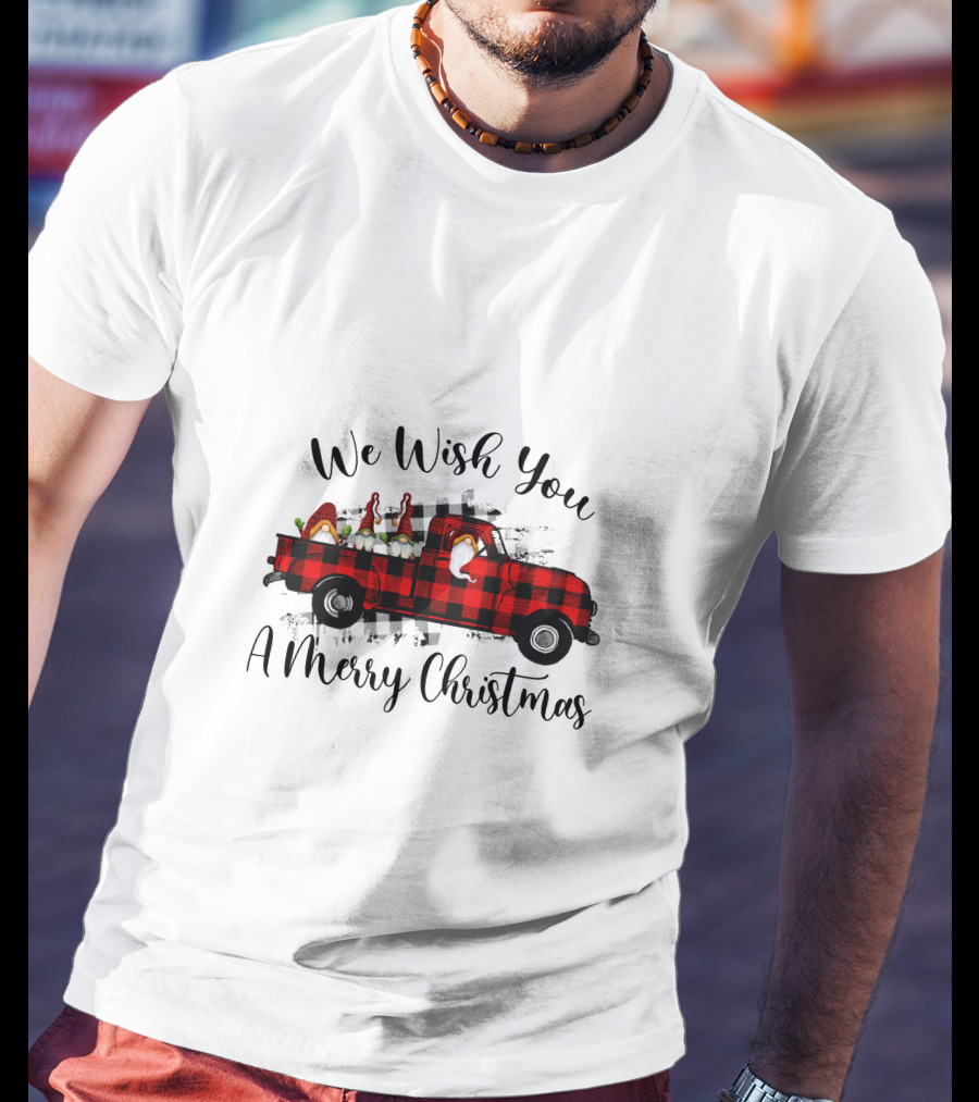 We Wish You A Merry Christmas Plaid Truck Holiday T-Shirt