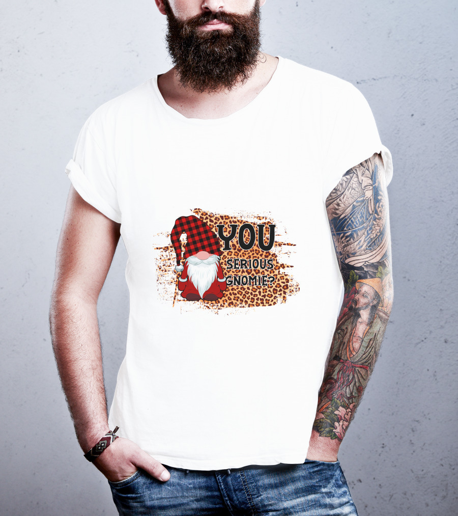 You Serious Gnomie Plaid Hat Leopard Background T-Shirt