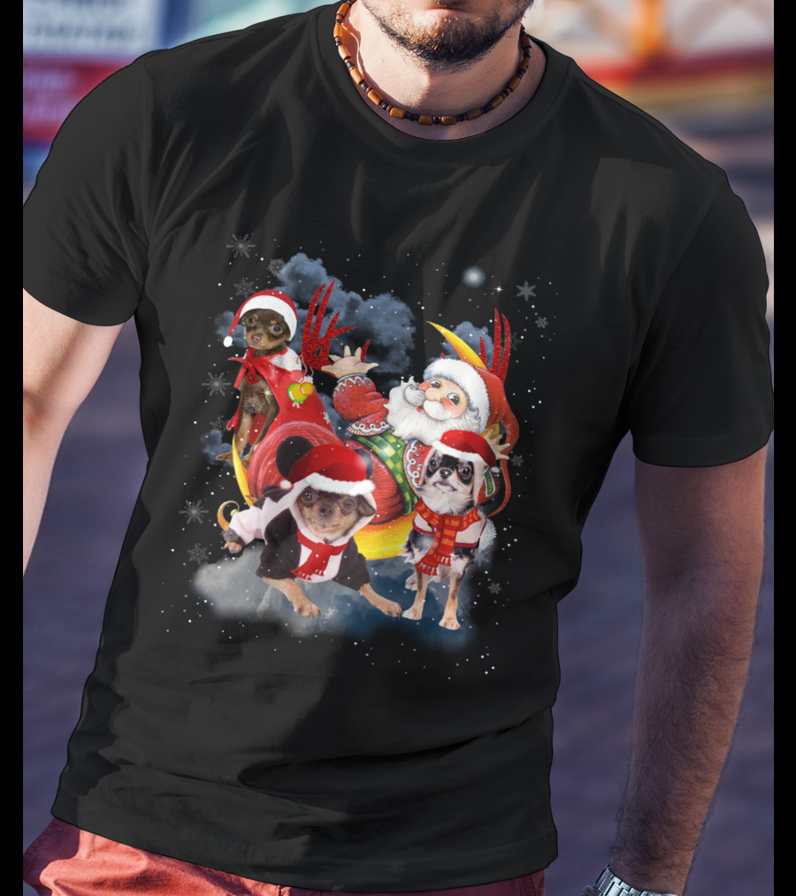 Santa's Sleigh Ride With Festive Christmas Dogs T-Shirt