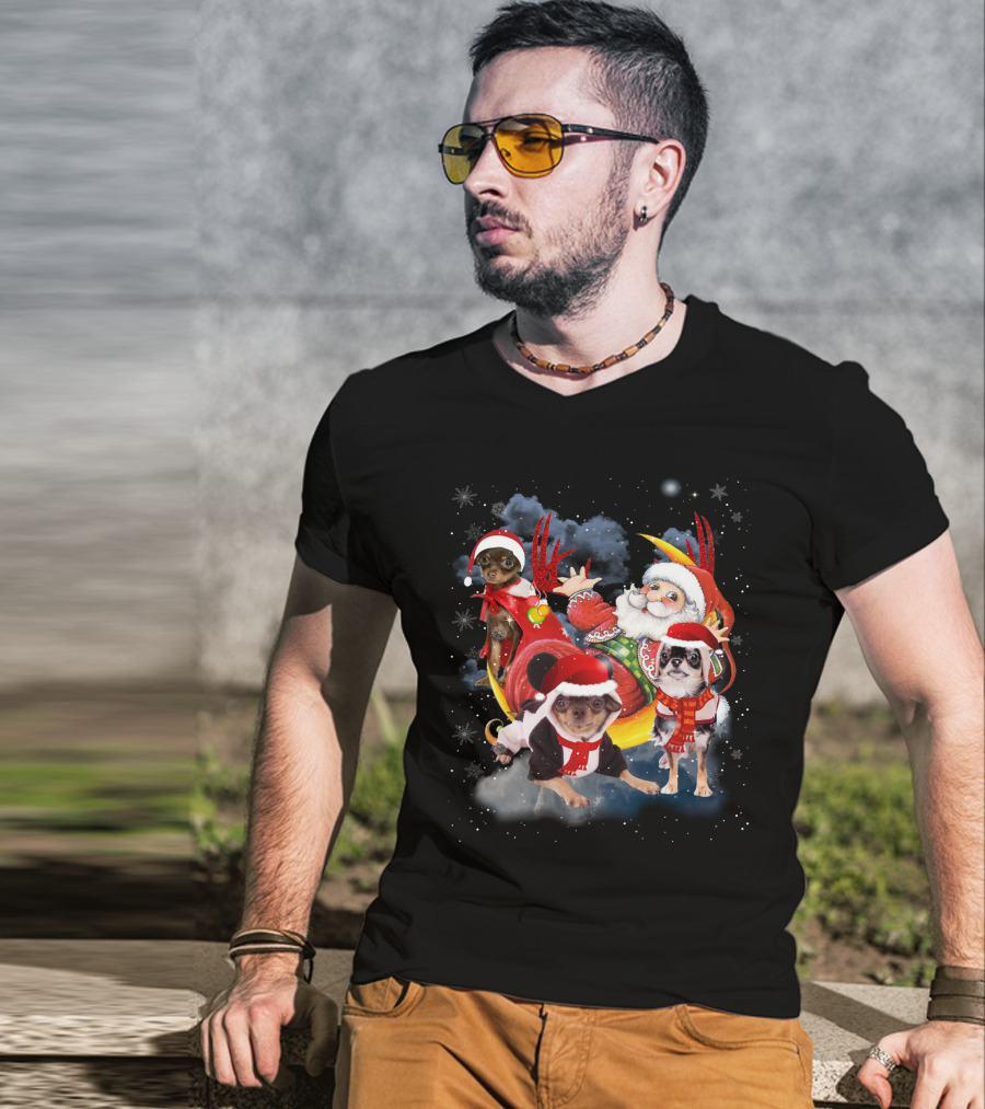 Santa's Sleigh Ride With Festive Christmas Dogs T-Shirt