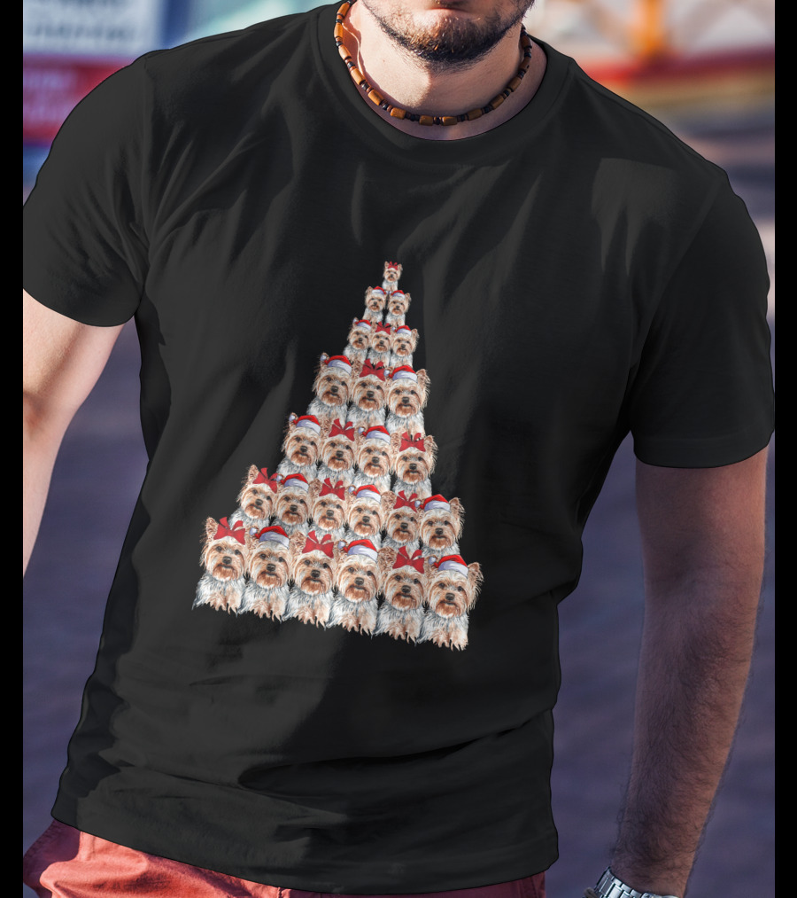 Christmas Yorkshire Terrier Santa Hat Tree T-Shirt