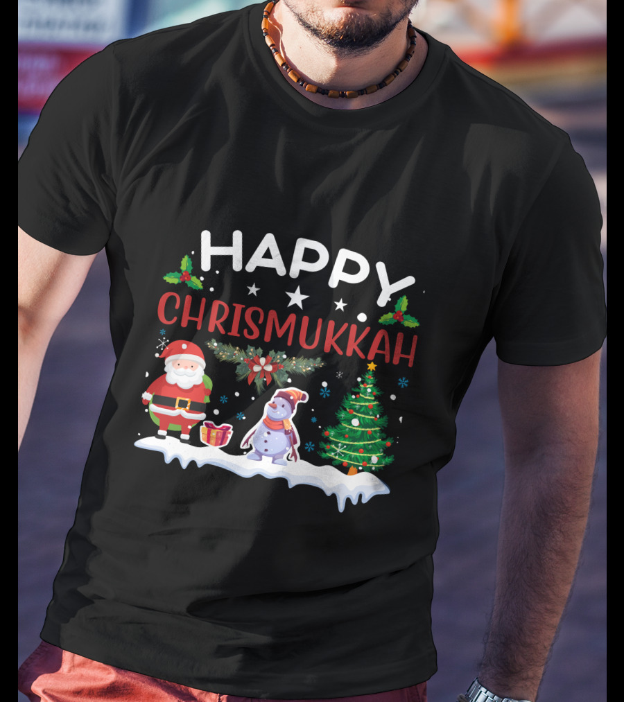 Happy Chrismukkah Santa Snowman Christmas Tree T-Shirt