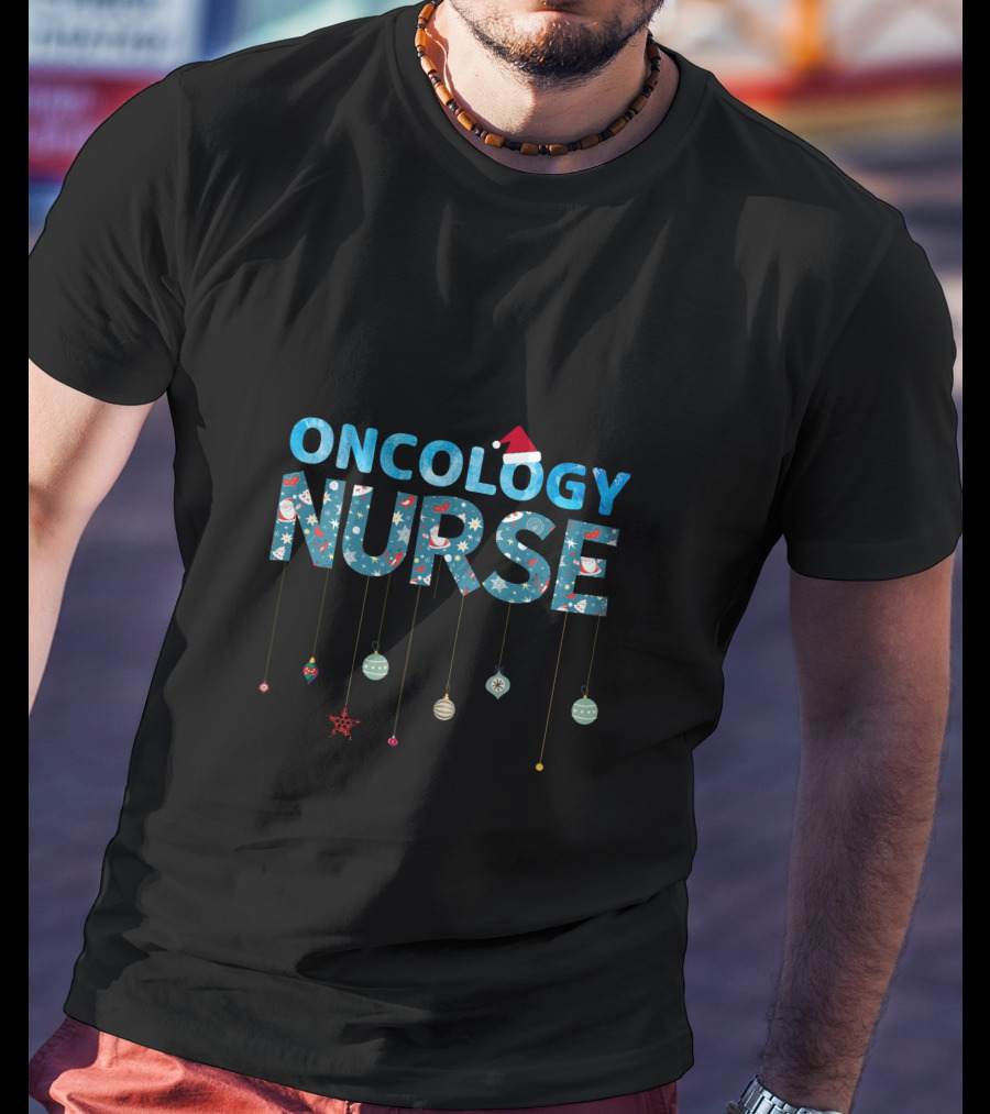 Oncology Nurse Christmas Ornament Santa Hat T-Shirt