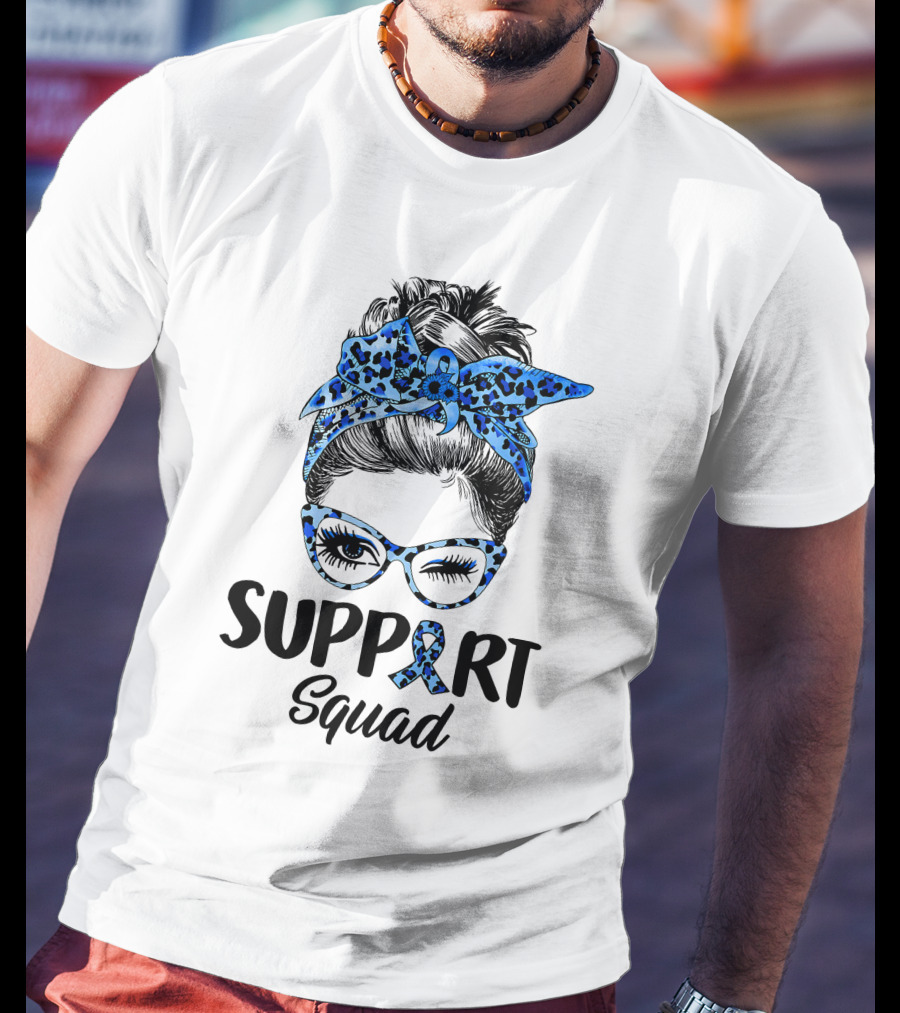 Messy Bun Support Squad Diabetes Awareness Ribbon Glasses And Bandana T-Shirt