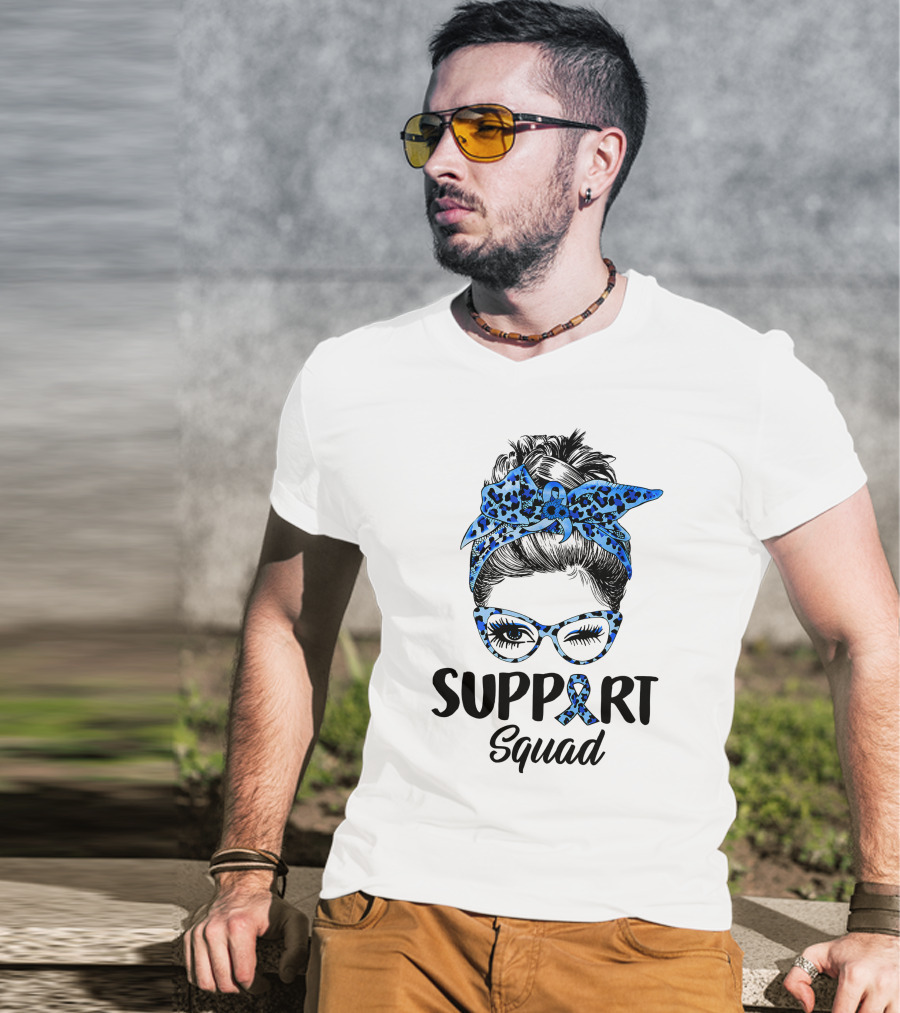 Messy Bun Support Squad Diabetes Awareness Ribbon Glasses And Bandana T-Shirt